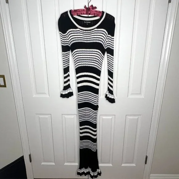 En Saison | Dresses | En Saison Long Maxi Striped Sweater Dress Wruffle  Sleeves | Poshmark